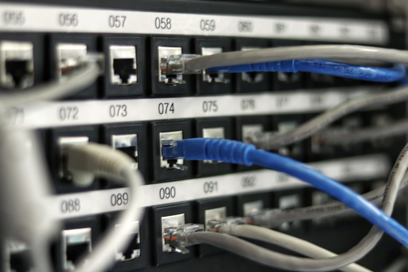 Ethernet connections on a network patch panel
